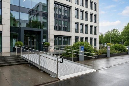 2 mm Riffelblech nach Maß als Rampe vor Gebäude